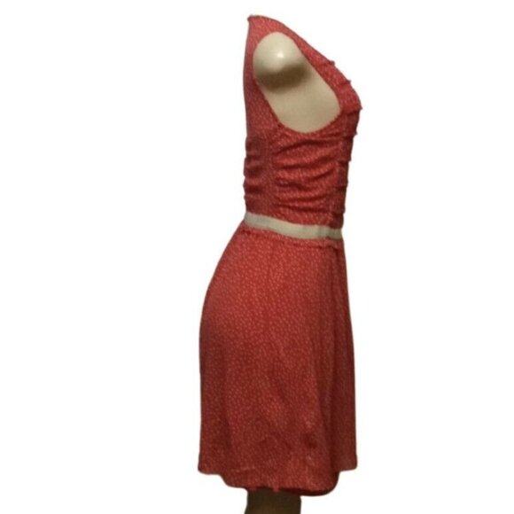 ANTHROPOLOGIE Postmark-Swiss Dot Dress Smocked Bodice Small Sleeveless Orange - Picture 2 of 3